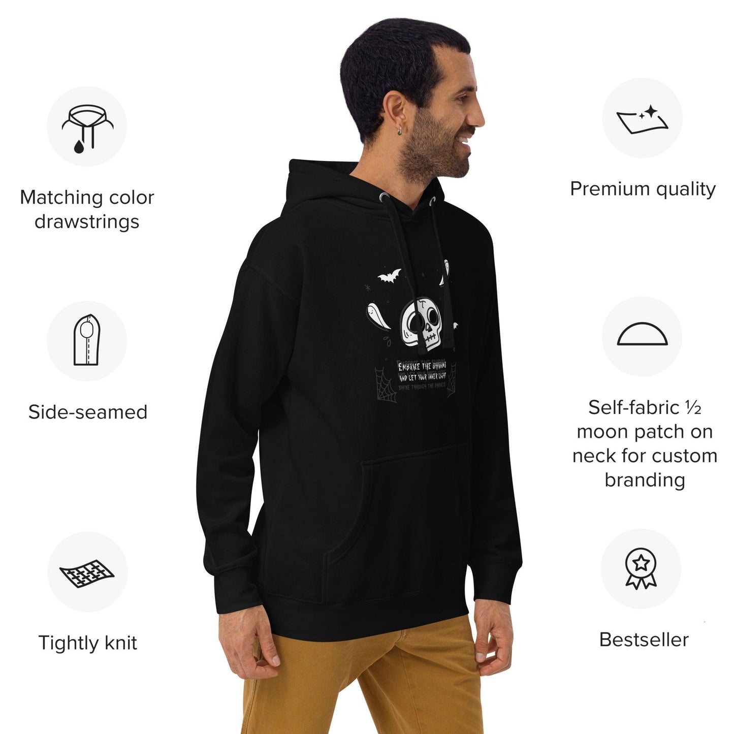 Embrace the shadows quote skull and ghost warm unisex Hoodie - SexyCoca