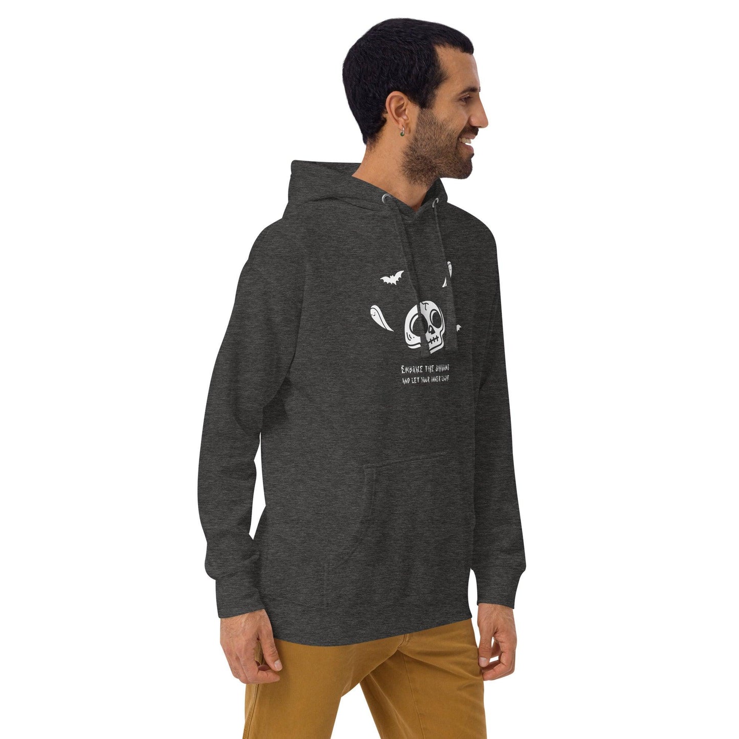 Embrace the shadows quote skull and ghost warm unisex Hoodie - SexyCoca