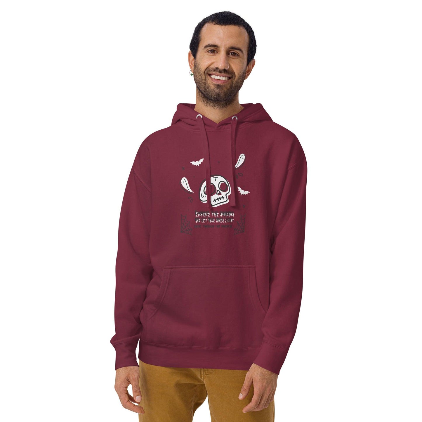 Embrace the shadows quote skull and ghost warm unisex Hoodie - SexyCoca