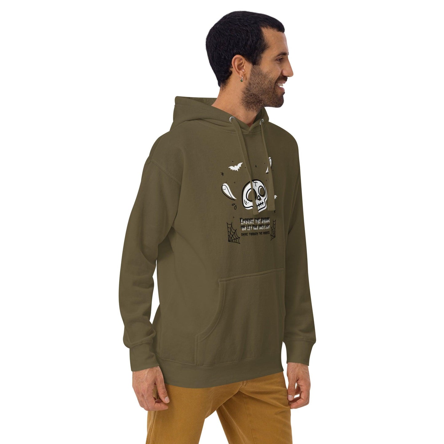 Embrace the shadows quote skull and ghost warm unisex Hoodie - SexyCoca