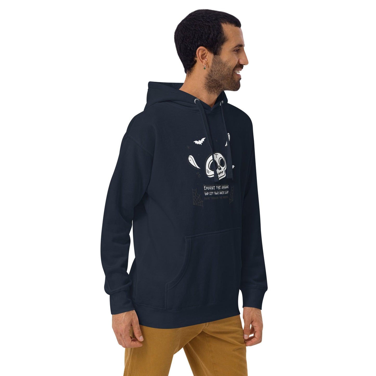 Embrace the shadows quote skull and ghost warm unisex Hoodie - SexyCoca