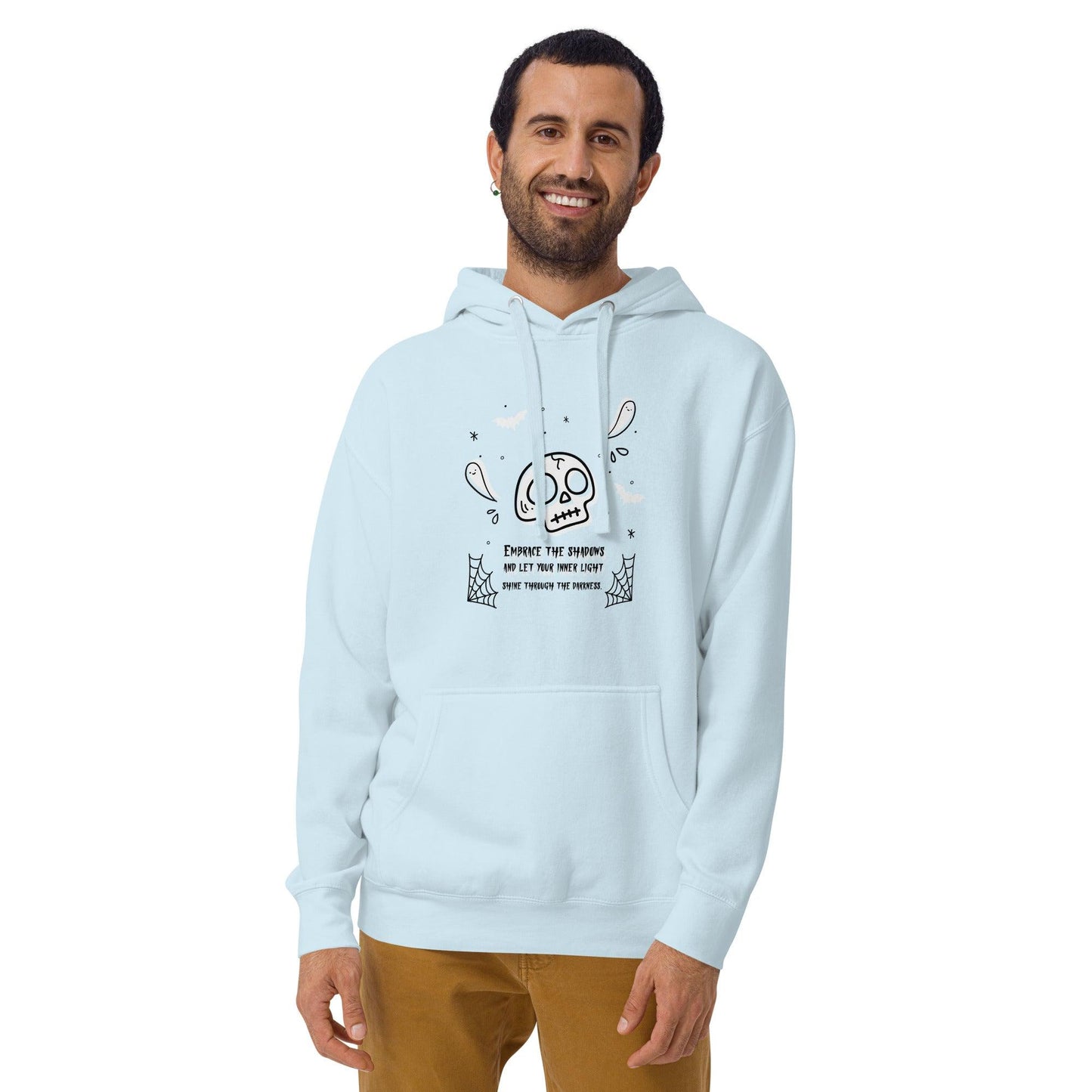 Embrace the shadows quote skull and ghost warm unisex Hoodie - SexyCoca