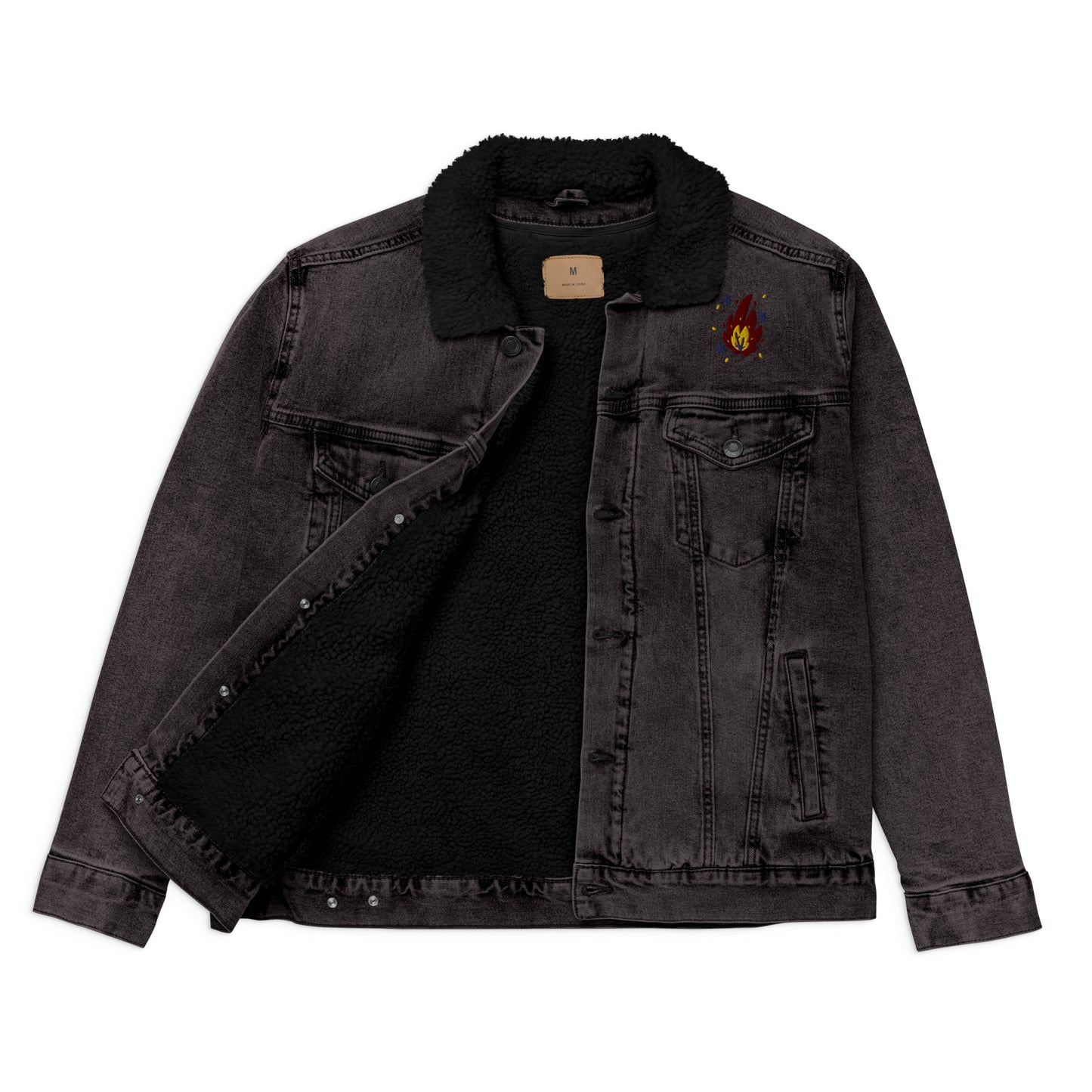 Colourful fire and stars cool unisex denim sherpa jacket - SexyCoca