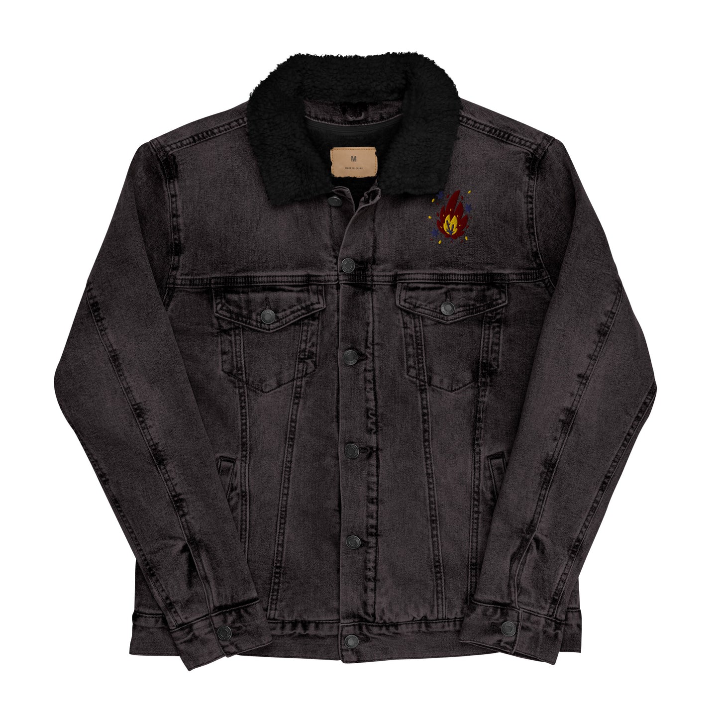 Colourful fire and stars cool unisex denim sherpa jacket - SexyCoca