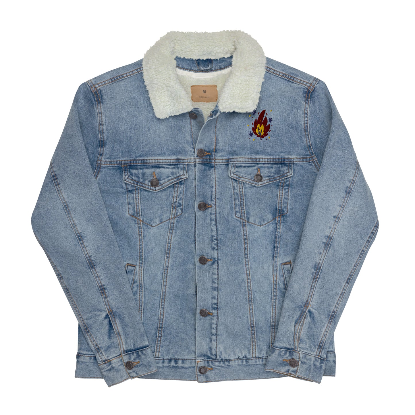 Colourful fire and stars cool unisex denim sherpa jacket - SexyCoca