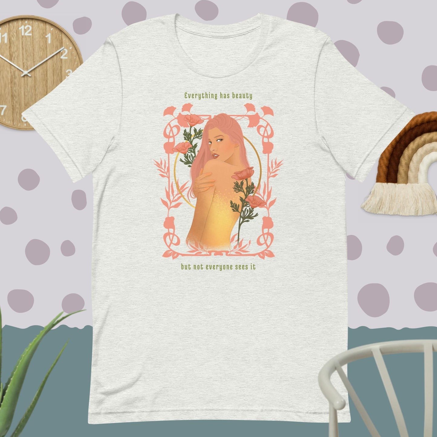 Art noveau woman beautiful girl with floral frame and quote classic teee short sleeves t-shirt - SexyCoca