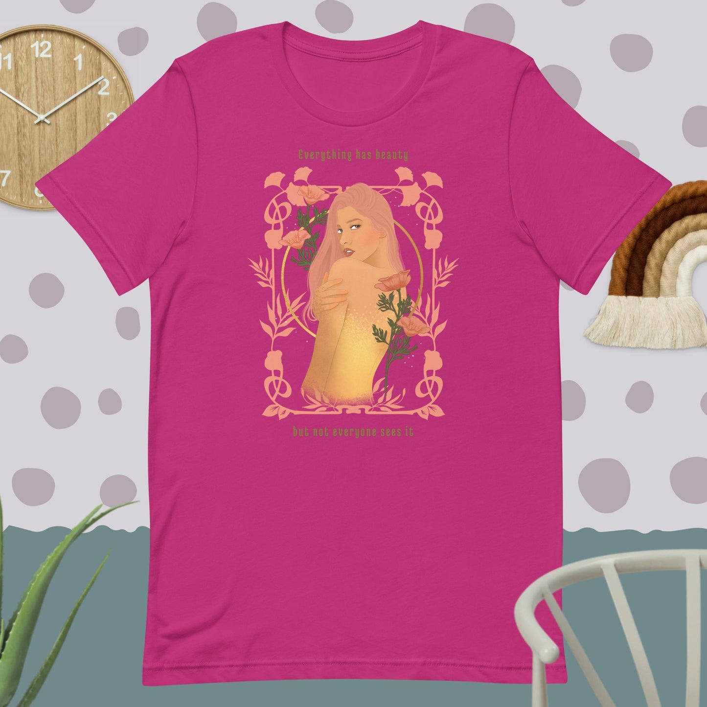 Art noveau woman beautiful girl with floral frame and quote classic teee short sleeves t-shirt - SexyCoca