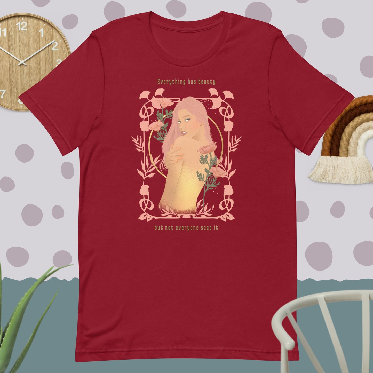 Art noveau woman beautiful girl with floral frame and quote classic teee short sleeves t-shirt - SexyCoca