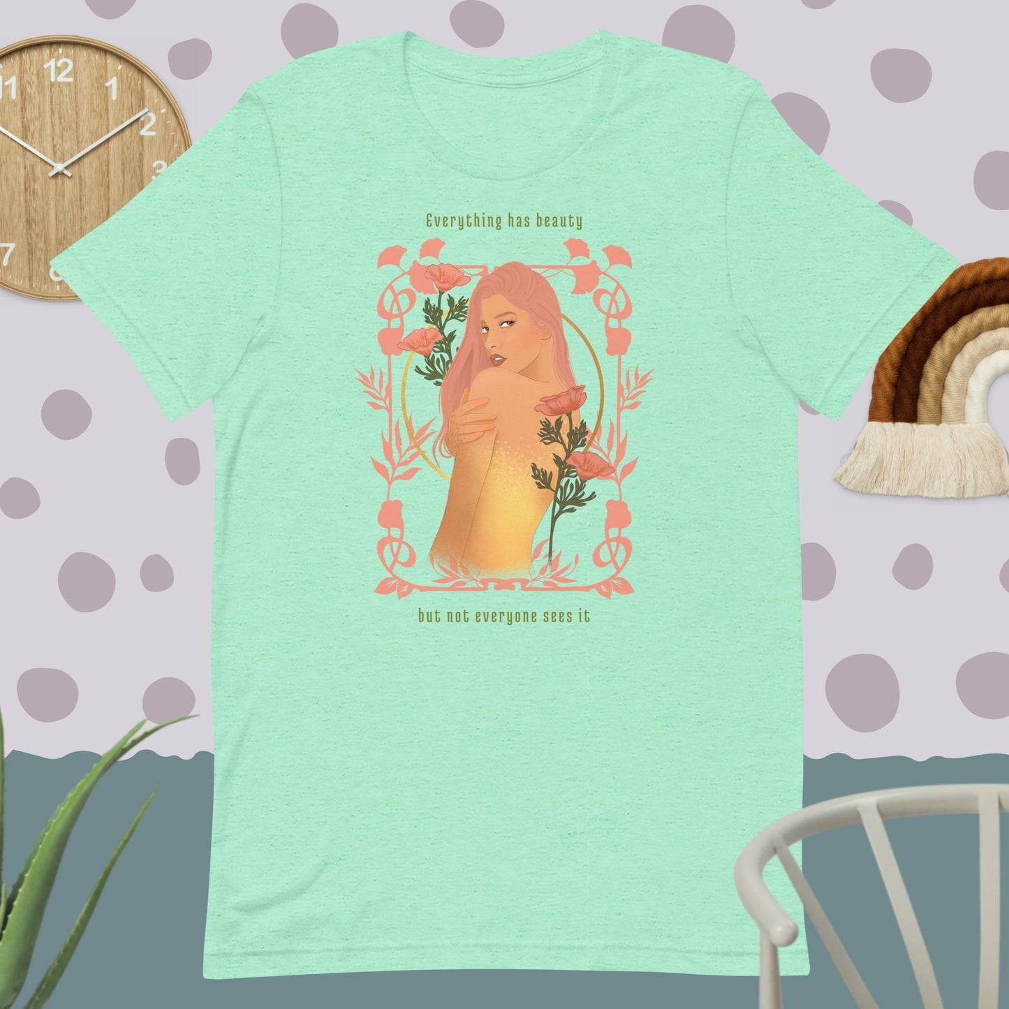 Art noveau woman beautiful girl with floral frame and quote classic teee short sleeves t-shirt - SexyCoca