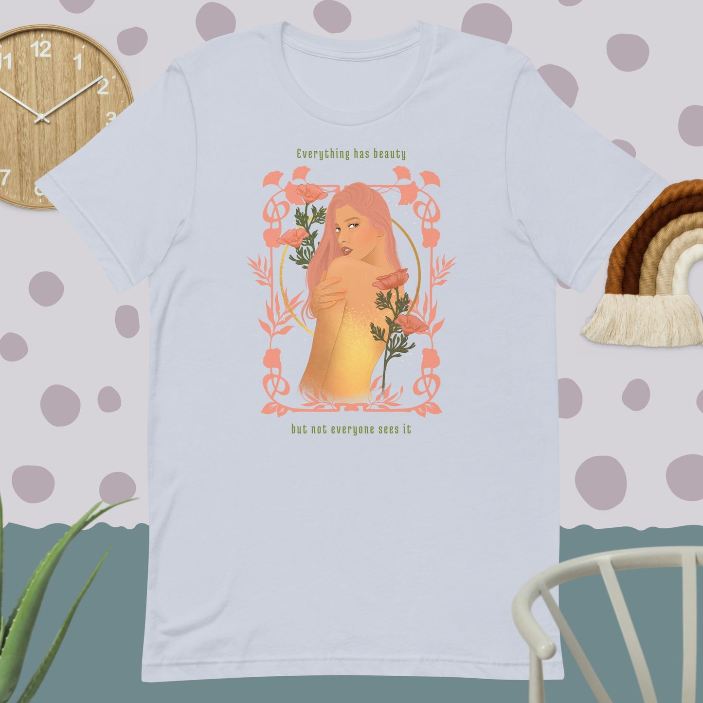 Art noveau woman beautiful girl with floral frame and quote classic teee short sleeves t-shirt - SexyCoca