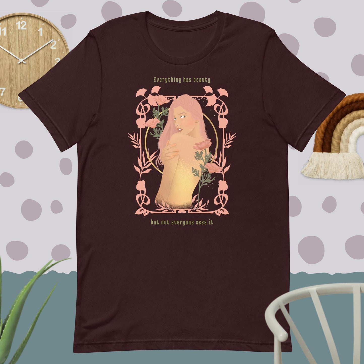 Art noveau woman beautiful girl with floral frame and quote classic teee short sleeves t-shirt - SexyCoca
