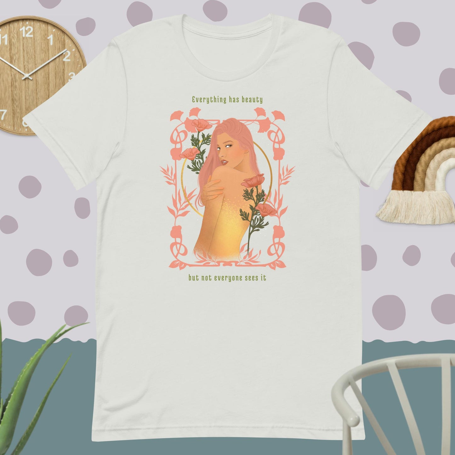 Art noveau woman beautiful girl with floral frame and quote classic teee short sleeves t-shirt - SexyCoca