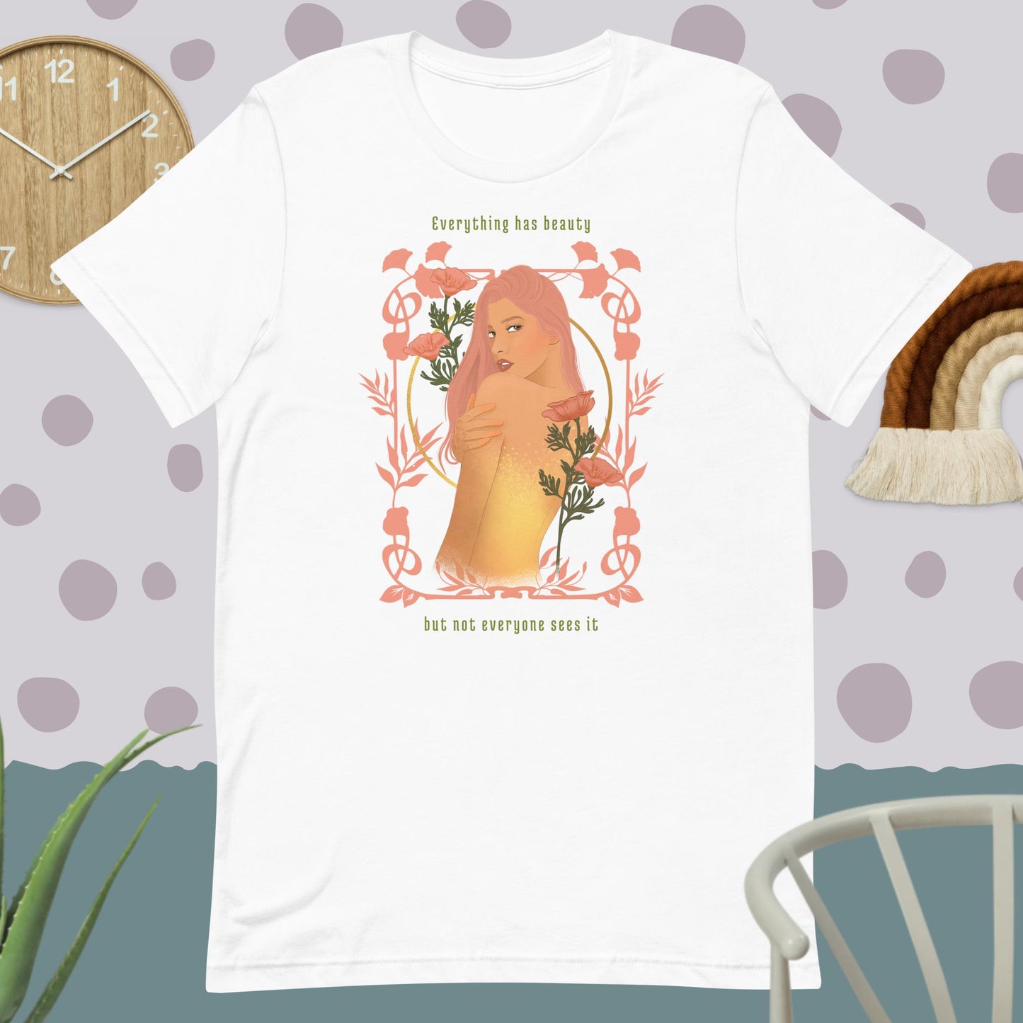 Art noveau woman beautiful girl with floral frame and quote classic teee short sleeves t-shirt - SexyCoca