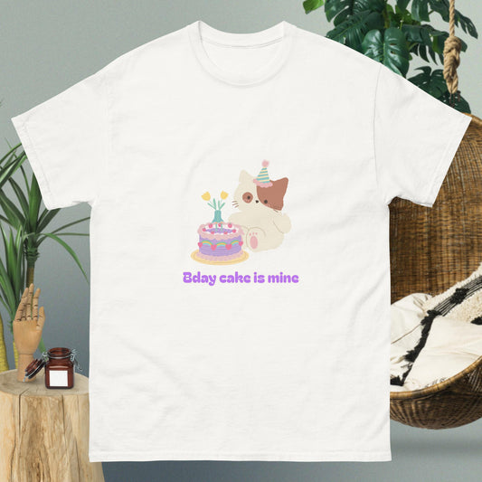 Bday cake cute cat blowing a birthday candle classic tee short sleeves unisex t-shirt - SexyCoca