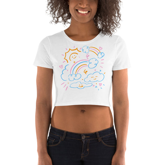 Women’s Crop Tee rainbow sun and clouds beautiful cute top - SexyCoca